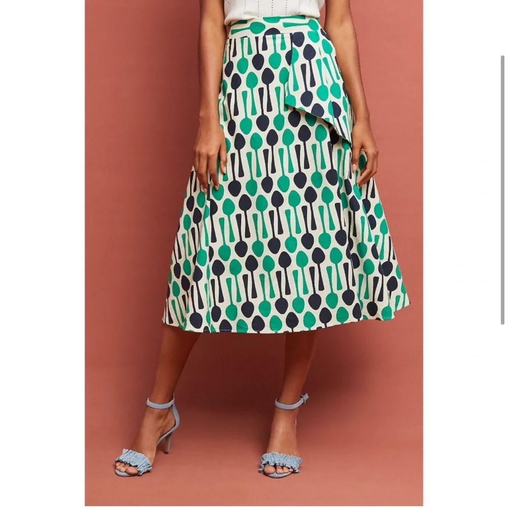 Anthropologie Eva Franco Spoons Green Blue ModCloth 50s Chef Cook Skirt Size 0